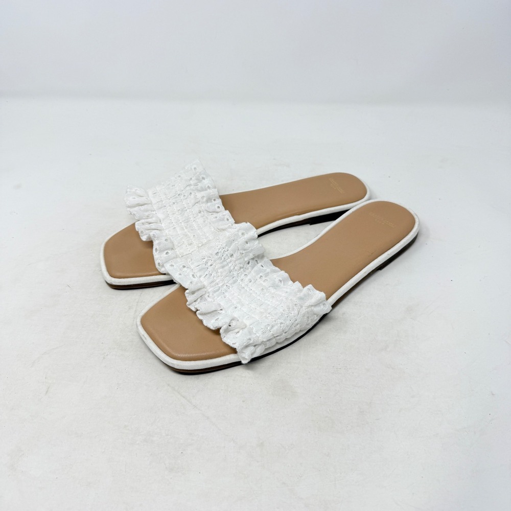Draper James RSVP Slide Sandals White Eyelet Smocked‎ Ruffle 8.5 Square Toe Flat